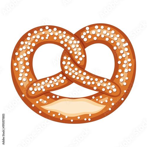 Vector illustration of golden-brown baked pretzel, generously salted. Perfect for menus, bakery promotion, food packaging, snack designs, offering savory delight