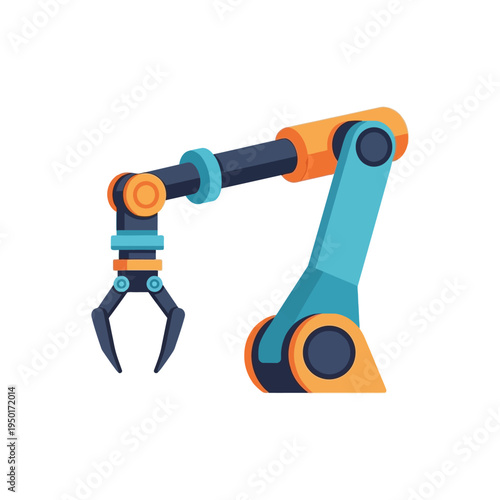 Industrial robotic arm vector illustration for automation technology and manufacturing production line with modern mechanical gripper icon design concept