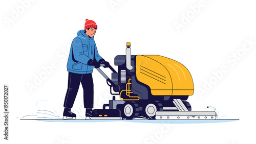 Ice Skating Rink Maintainer: A diligent individual meticulously operates an ice resurfacing machine on a glistening ice skating rink, ensuring the smooth and pristine surface for skaters.