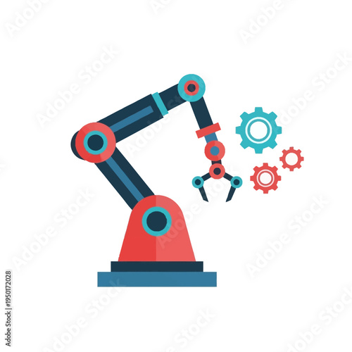 A precise vector illustration of an industrial robotic arm, symbolizing advanced automation, efficient manufacturing, technological innovation, and engineering for modern production needs