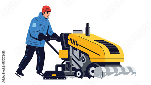 Ice Resurfacing Maestro: A diligent worker skillfully operates a modern ice resurfacing machine, expertly smoothing the rink surface for an ice-skating activity.