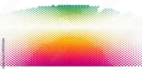 This abstract vector background features a colorful halftone pattern with artistic dots and waves in a vibrant rainbow design, creating a textured yellow and blue circular backdrop illustration