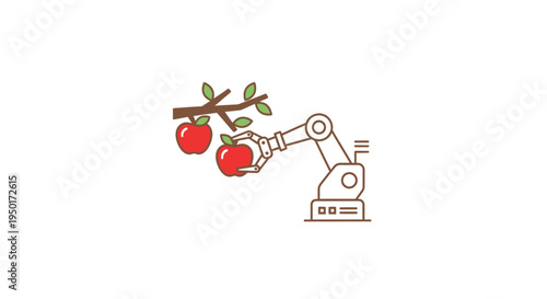 Robotic arm picking apples from tree.