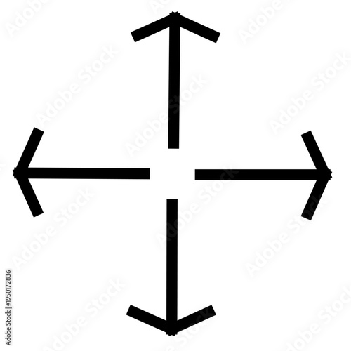 Clean vector graphic displaying four distinct arrows radiating from a central point, embodying concepts of universal direction, strategic navigation, balanced movement, and outward expansion
