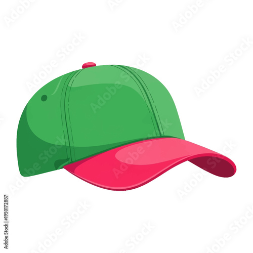Colorful vector illustration showcasing a classic baseball cap featuring a striking green crown and a vivid red brim, ideal for activewear and casual fashion concepts