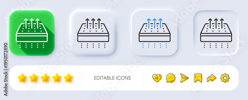 Breathable mattress line icon. Neumorphic, Flat shadow, 3d buttons. Orthopedic pad sign. Air flow sleep bed symbol. Line breathable mattress icon. Social media icons. Vector