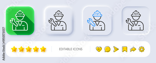 Spanner tool line icon. Neumorphic, Flat shadow, 3d buttons. Repairman service sign. Fix instruments symbol. Line repairman icon. Social media icons. Vector