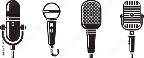 Four different types of microphones for recording and performance  various microphone designs for music and speech applications