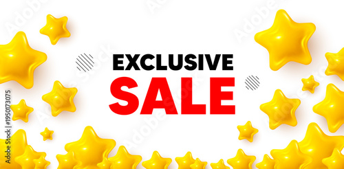 Exclusive sale winner banner with 3d stars. Golden stars banner. Exclusive Sale tag. Special offer price sign. Advertising Discounts symbol. Review rate background. Vector