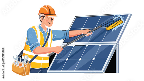 Solar Panel Maintenance: A dedicated technician meticulously cleans a solar panel, embodying the essence of renewable energy and sustainable living.