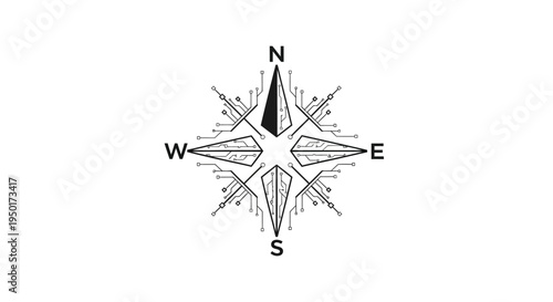 Vintage compass navigation symbol illustration.