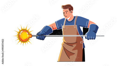 Glassblower's Artistry: A skilled glassblower is meticulously shaping molten glass into a perfect sphere. Evoking the ancient craft of glassblowing.