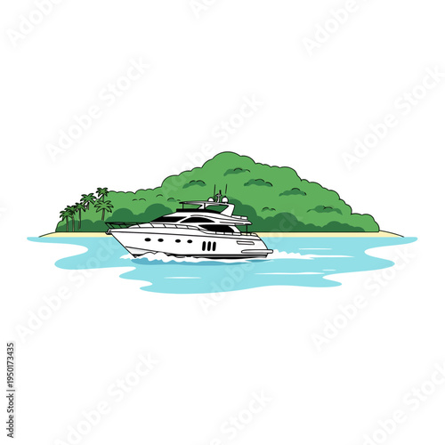 Luxury Yacht Sailing Near a Tropical Island