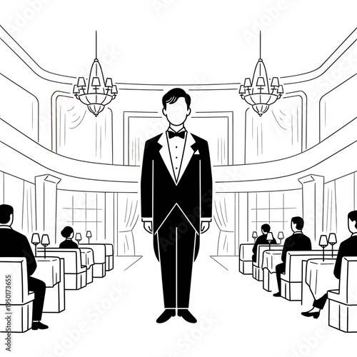 Elegant Waiter in Formal Restaurant Setting
