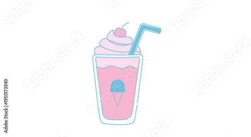 A pink milkshake with whipped cream.