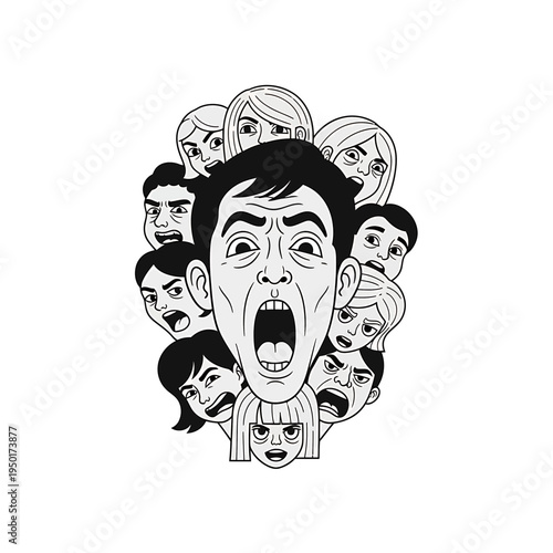 Vector Crowd of Screaming Faces