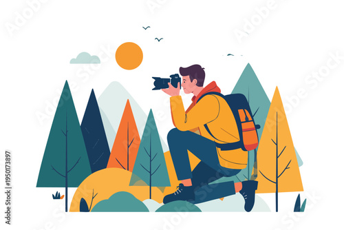 Camping adventure on the mountain with tent and people having fun in nature