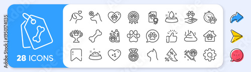 Pets line icons. Interest rate, AI generate, Inflation icons. Veterinary, dog care and cat food. Lovely animals, shampoo for pets and doghouse icons. Vaccine, pet care and dog paw. Vector