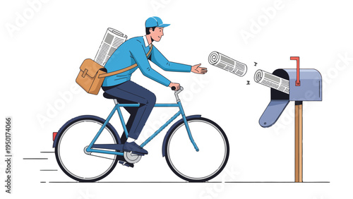Speedy Delivery: A postal worker swiftly delivers newspapers on his bicycle, embodying efficiency and service with a dynamic pose.