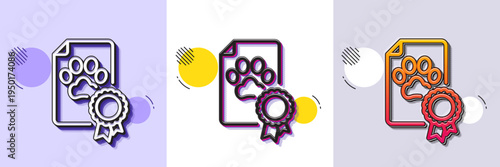 Dog competition certificate line icon. Halftone dotted pattern. Gradient icon with grain shadow. Pets award sign. Champion winner medal symbol. Line dog certificate icon. Various designs. Vector