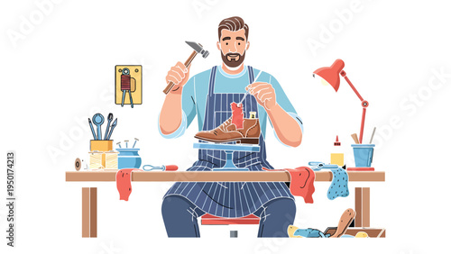 Artisan's Craft: A skilled shoemaker meticulously works on a fine leather shoe, using traditional tools and techniques to create an item of quality.