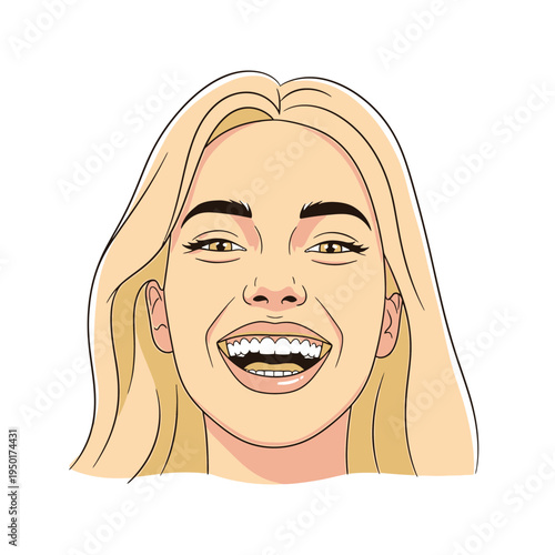 Smiling Woman with Braces Isolated on White