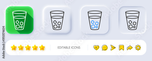 Ice tea line icon. Neumorphic, Flat shadow, 3d buttons. Soda drink sign. Fresh cold beverage symbol. Line ice tea icon. Social media icons. Vector