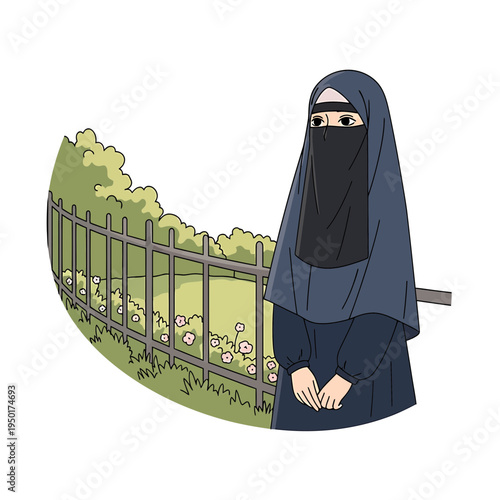 Woman in Niqab Standing Near Fence