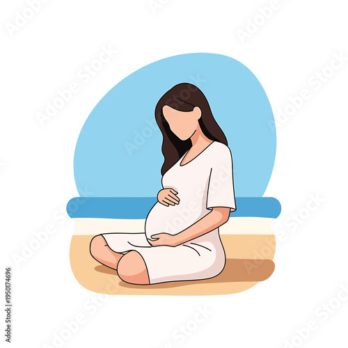 Pregnant Woman Meditating on Beach