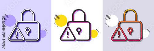 Lock line icon. Halftone dotted pattern. Gradient icon with grain shadow. Padlock warning sign. Security access symbol. Line lock icon. Various designs. Vector