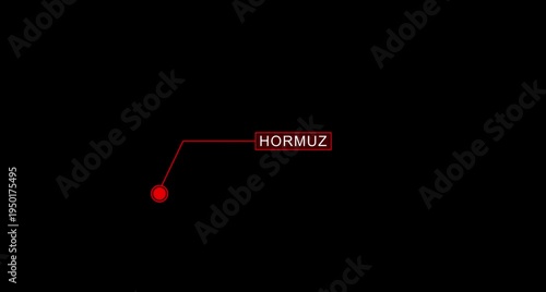 Location marker with hormuz text on black background. Strait of hormuz blockade location pin icon.