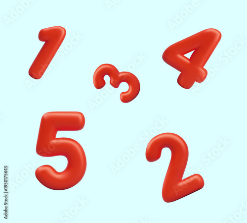 Vector concept of floating bright numbers on blue background. Fun templates for positive math lesson concepts. Set of models in 3D style. Online learning for children