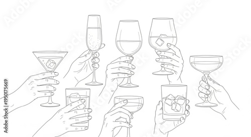 
















Hands Holding Cocktails and Wine Glasses Minimalist Line Art Set