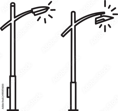 Streetlight Icons: Modern Lamp Post Outline Vector Art with Street Light with White Background