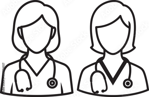 Doctor Icons: Medical Professional Silhouette Vector Art with Doctor And Nurse with White Background with General Practitioner