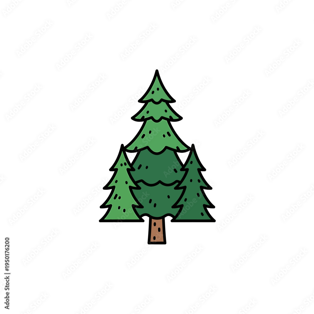 Obraz premium Group of Three Cartoon Evergreen Trees
