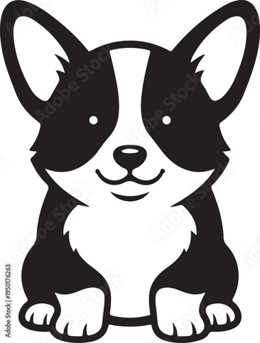 A black and white dog with a happy face