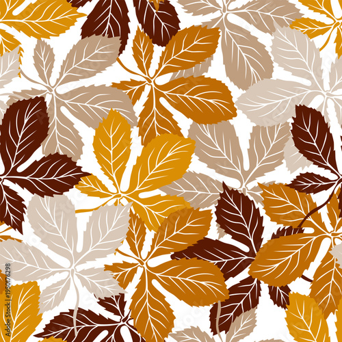 Seamless pattern with colorful chestnut leaves. Botany print with stylized autumn foliage. Great for textile, fabric, banner, prints, decor, wall art