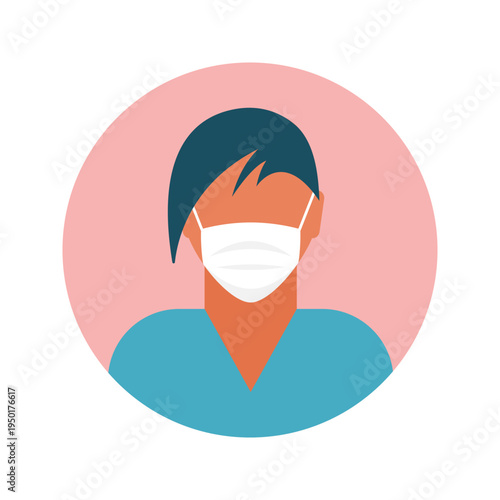 Flat modern minimal avatar icon with medical mask. Business concept, global communication. Web site user profile. Social media, network elements