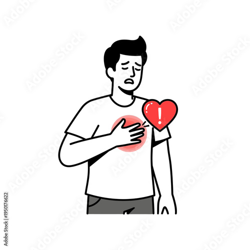 Man with Chest Pain, Heart Attack Symbol, Health Emergency