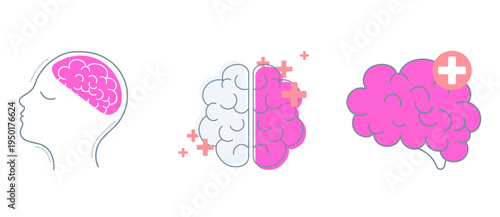 Creative Brain Health and Mental Thinking Concept Vector Icon Set