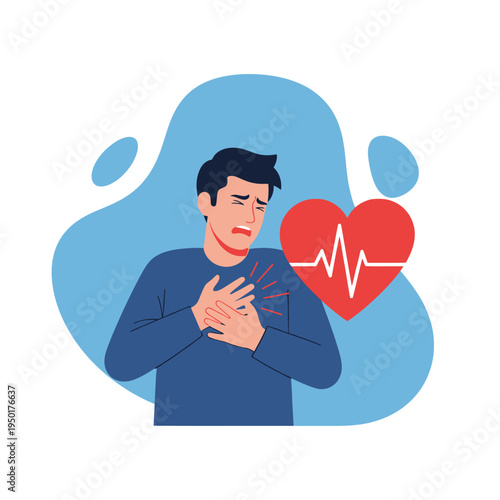 Man with chest pain, heart attack symptom, cardiology, health problem, medical emergency