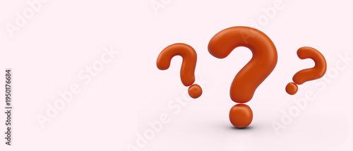 Vector poster with 3D question marks. Concept of training, research, questionnaires, texting. Doubt illustration. Horizontal template with place for text, button