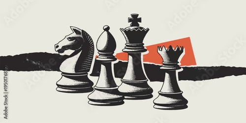 Black chess pieces arranged on a chessboard ready for strategic play