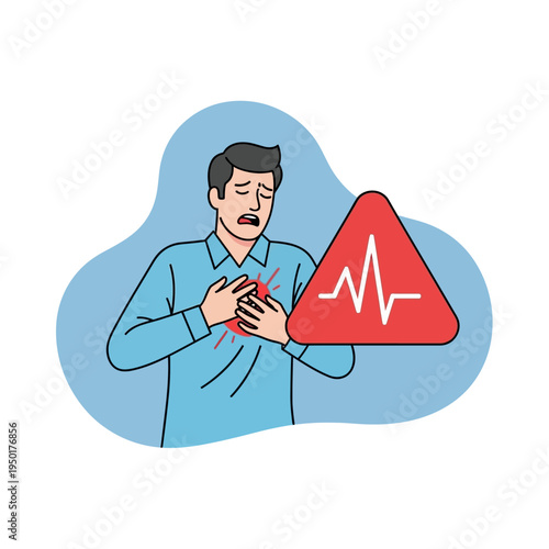 Man clutching chest in pain, heart attack warning sign, medical emergency concept