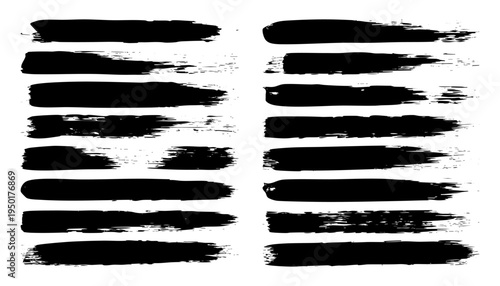 Long grunge brush strokes, lines, ink smudges, hand-drawn scribble shapes. Handmade sketchy marks, stains, charcoal streaks. Paint textures, dry brush effect. Marker underline. Vector illustration