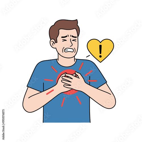 Man clutching chest in pain, heart attack warning sign