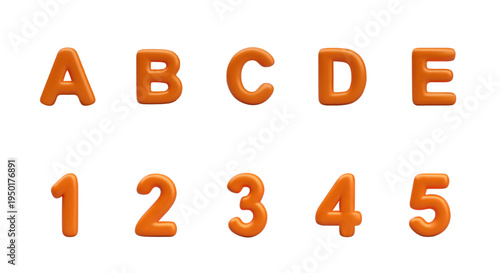 Bright 3D numbers, English letters. Isolated vector objects for text and math concepts. Cute templates for online learning, app design, games with numbers and writing