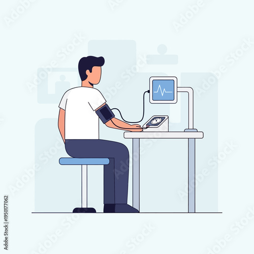 Man measuring blood pressure with a digital monitor, health checkup, medical equipment