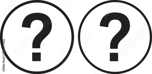 Two question marks in circles, outline illustration for mystery or inquiry concepts, Question Mark, Black And White, Line Art